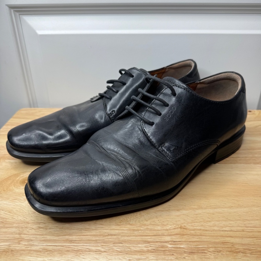 Ecco Shoes Mens 10/10.5  Casual Oxford Square Toe Comfort Black Lace Up Low Top